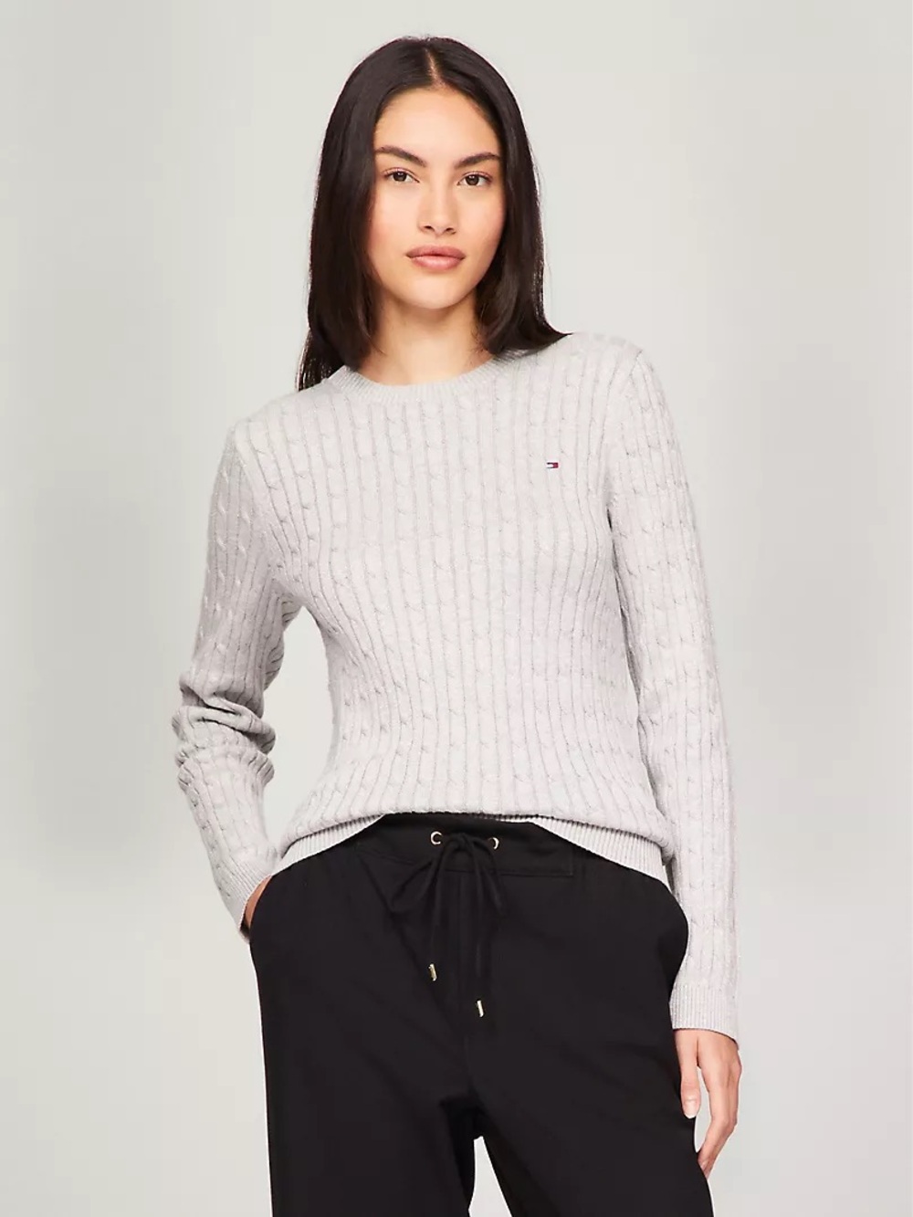 Tommy Hilfiger Long Sleeve Shimmer Cable Knit Sweater Size XS in Silver